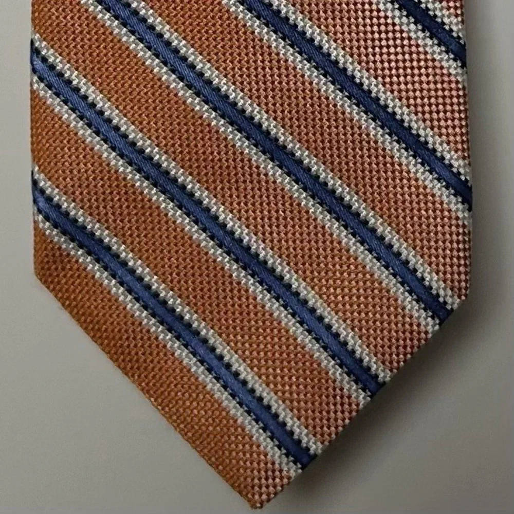 Brooks Brothers Vintage 100%‎ Silk Made in USA Orange Blue White Repp Stripe Tie